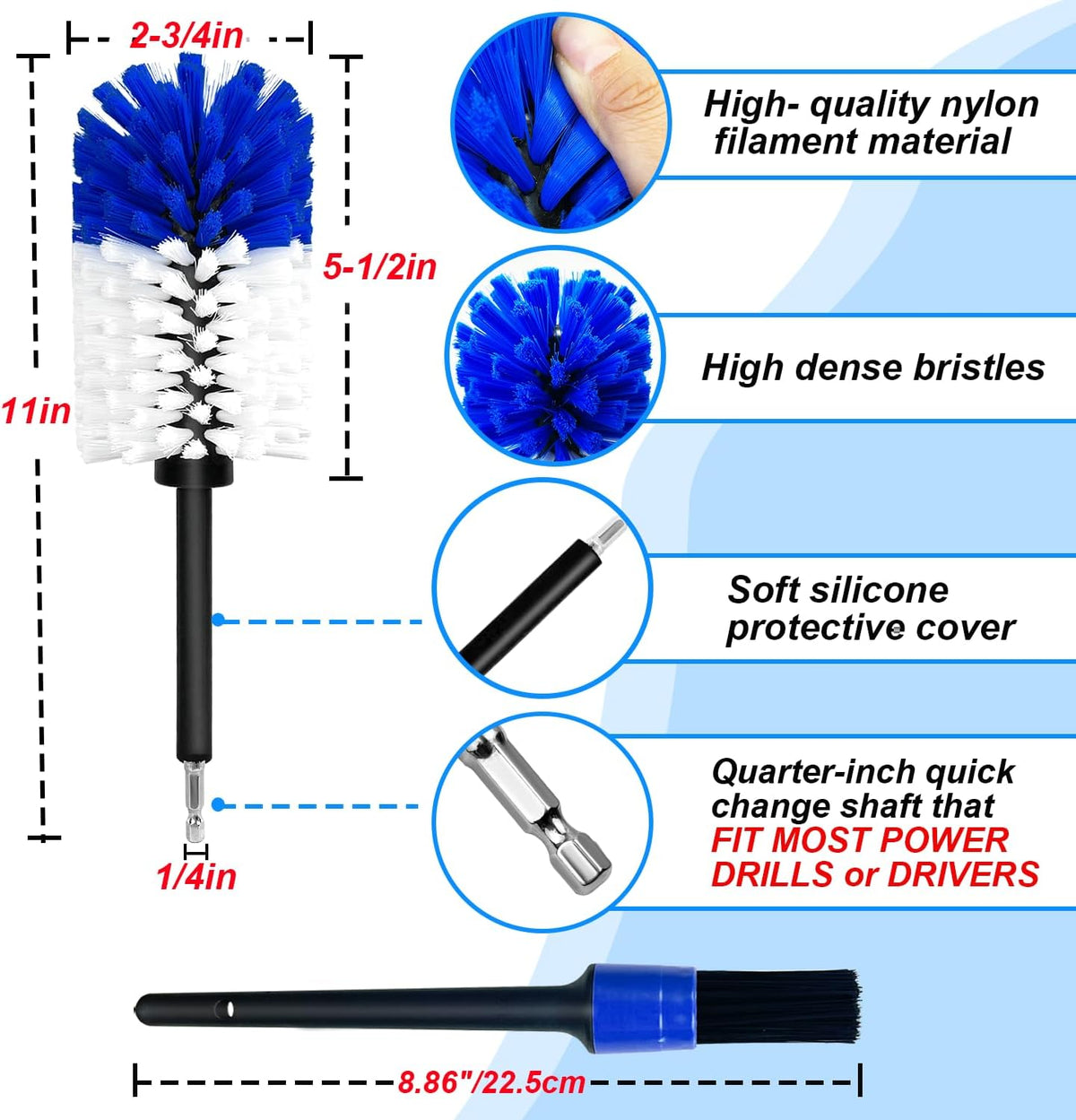 Wheel Brush Kit, Soft Drill Wheel Cleaner Brush, No Scratches Highly Dense Car Cleaning Brush Set for Wheels, Rims, Engines, Exhaust(Red/Black,2Pcs)