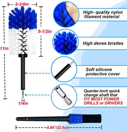 Wheel Brush Kit, Soft Drill Wheel Cleaner Brush, No Scratches Highly Dense Car Cleaning Brush Set for Wheels, Rims, Engines, Exhaust(Red/Black,2Pcs)