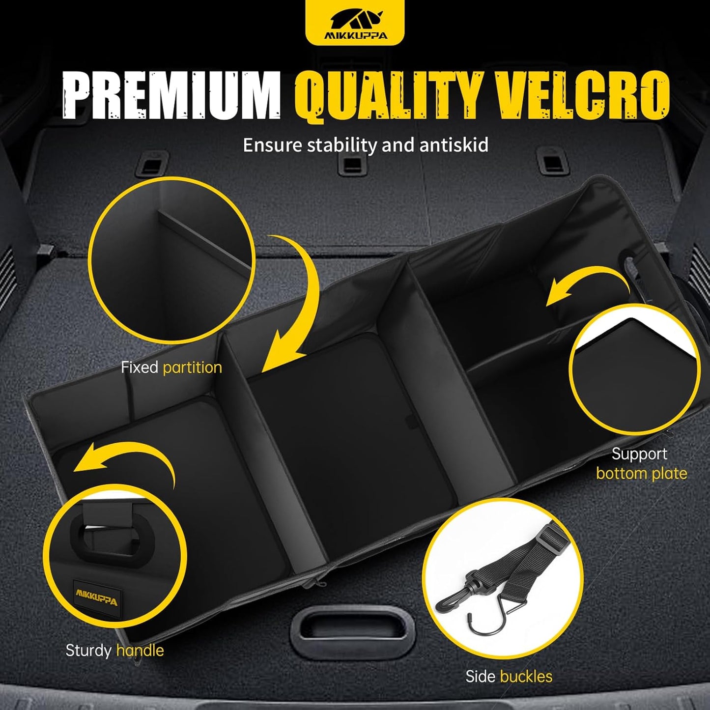 MIKKUPPA Car Trunk Organizer - 70L Collapsible Trunk Organizer for Groceries, Car Storage Organizers for SUV Auto Truck Van with Non Slip Bottom (Black)