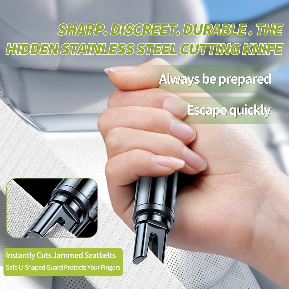 Window Breaker Seatbelt Cutter, Emergency 2‑in‑1 Car Escape Keychain Tool, Safe Hammer Glass Breaker Under Water–Compact, Durable Emergency Rescue Device for Drivers & First Responders, Premium Black