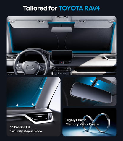 Wigoo Tesla New Model Y Accessories Windshield Sunshade [OEM Design, 100% Sun Blockage] Foldable Heat Insulation Sunshade with Storage Bag, for Model Y 2020~2026 (Juniper), Silver Coating - Colors A