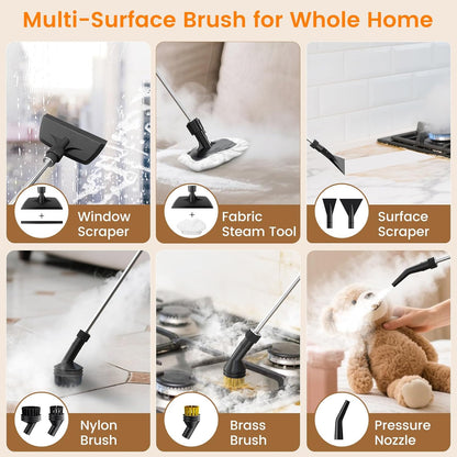 Pressurized Steam Cleaner, 3-Level Adjustable Handheld Steamer Cleaning for Home, 15s Fast Heat-Up & 47.3oz Tank, 2500W Multi-Surface Portable Steamer for Floor/Grout/Car/Kitchen & Bathroom