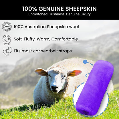 Andalus Brands 2 Pack Genuine Merino Wool Sheepskin Seat Belt Cover – Soft Shoulder Pad, Neck Cushion Protector – Authentic Car Accessories (Pearl)