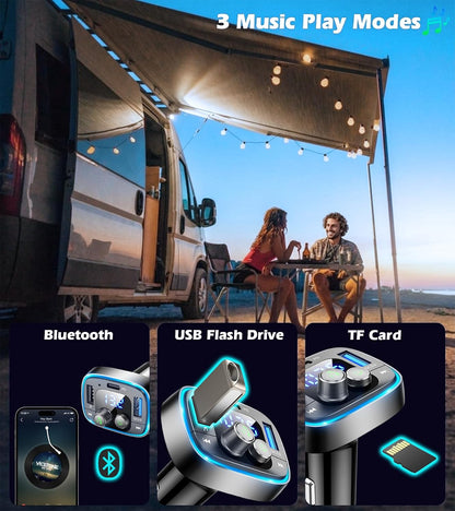 LIHAN FM Transmitter for Car Bluetooth Adapter 5.4,48W PD+QC Fast Charging,Hands-Free Calling,Streams Spotify/Navigation/Music via Car Radio,Wireless Upgrade Non-Bluetooth Cars,USB-C,USB/TF,12V/24V