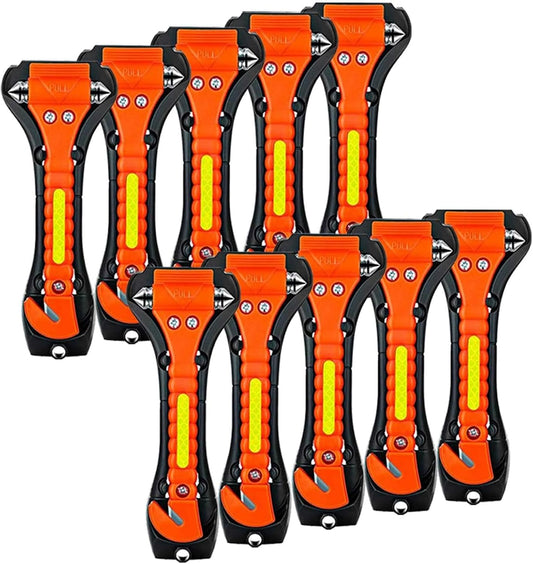 Safety Hammer, 10 Pack Car Emergency Escape Tool Car Window Breaker and Seat Belt Cutter with Light Reflective Tape for Family Car Life Saving Survival Kit