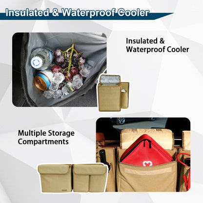 Deluxe Trunk and Backseat Organizer for Medium or Large Size SUVs & RVs, Detachable Storage Modules with Built-in Cooler, Patent Pending