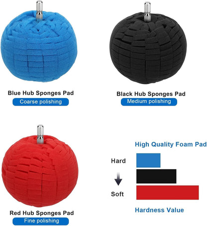 Linkstyle 5PCS Drill Polishing Ball Set, Car Wheel Polisher Sponge Pad Kit with Long Extension Pole & Cleaning Brush, Buffing Ball for 1/4" Hex Drill, Car Rim and Metal Surface Polishing Tool