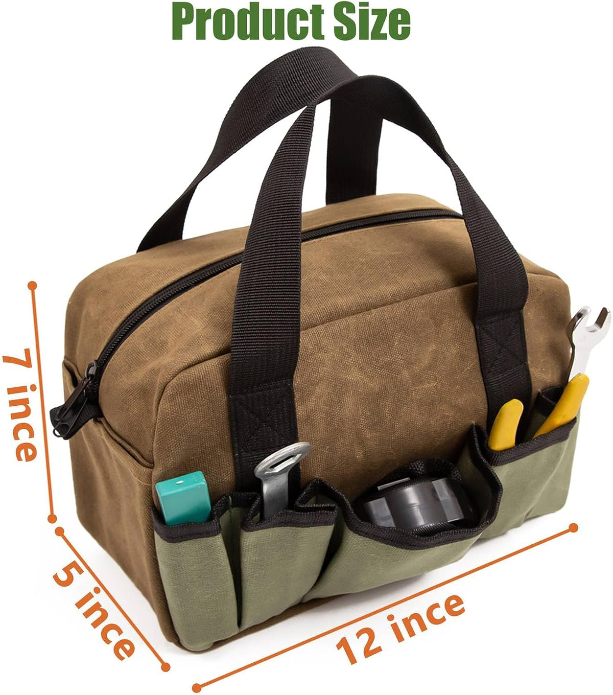 Small Tool Bag,Close Top Wide Mouth Tool Organizer Bag,Large Capacity Tool Bags for Men,Canvas Tool Storage Bag for Storage Handbag for Screwdrivers,Wrench,Pliers Hand Tools (black, 12 Inch)