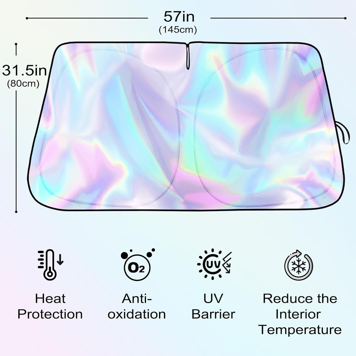 Iridescent Sun Shade for Car Windshield, Foldable Windshield Sun Shade, Universal Car Sun Shade Windshield, Upgrade Cover Sunshade Enhanced UV Rays Reflective Sun Visor Shade Keeps Vehicle Cool