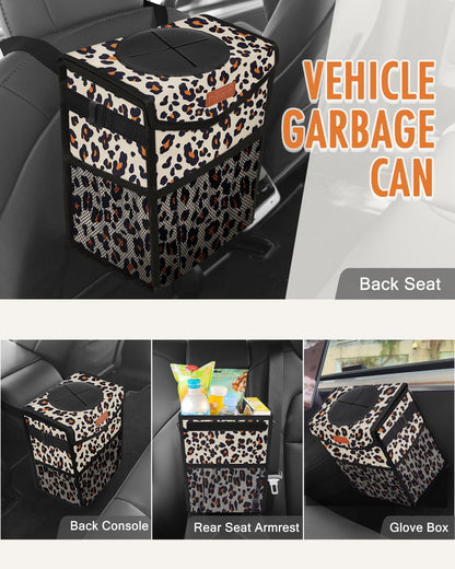Pritent Car Trash Can with Lid, Cute Leakproof Car Trash Garbage Bag Hanging Vehicle Trash Bin Small Portable Automotive Garbage Cans Organizer for Back/Front Seat/Console(Trapezoid,Black)