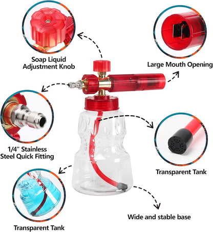 Foam Cannon Kit with Graffiti Short Pressure Washer Gun 3/8" Quick Connect M22-15mm Adapter Adjustable Snow Foam Bottle with 1/4" Quick Connect and 5 Nozzle Tips for Car Wash