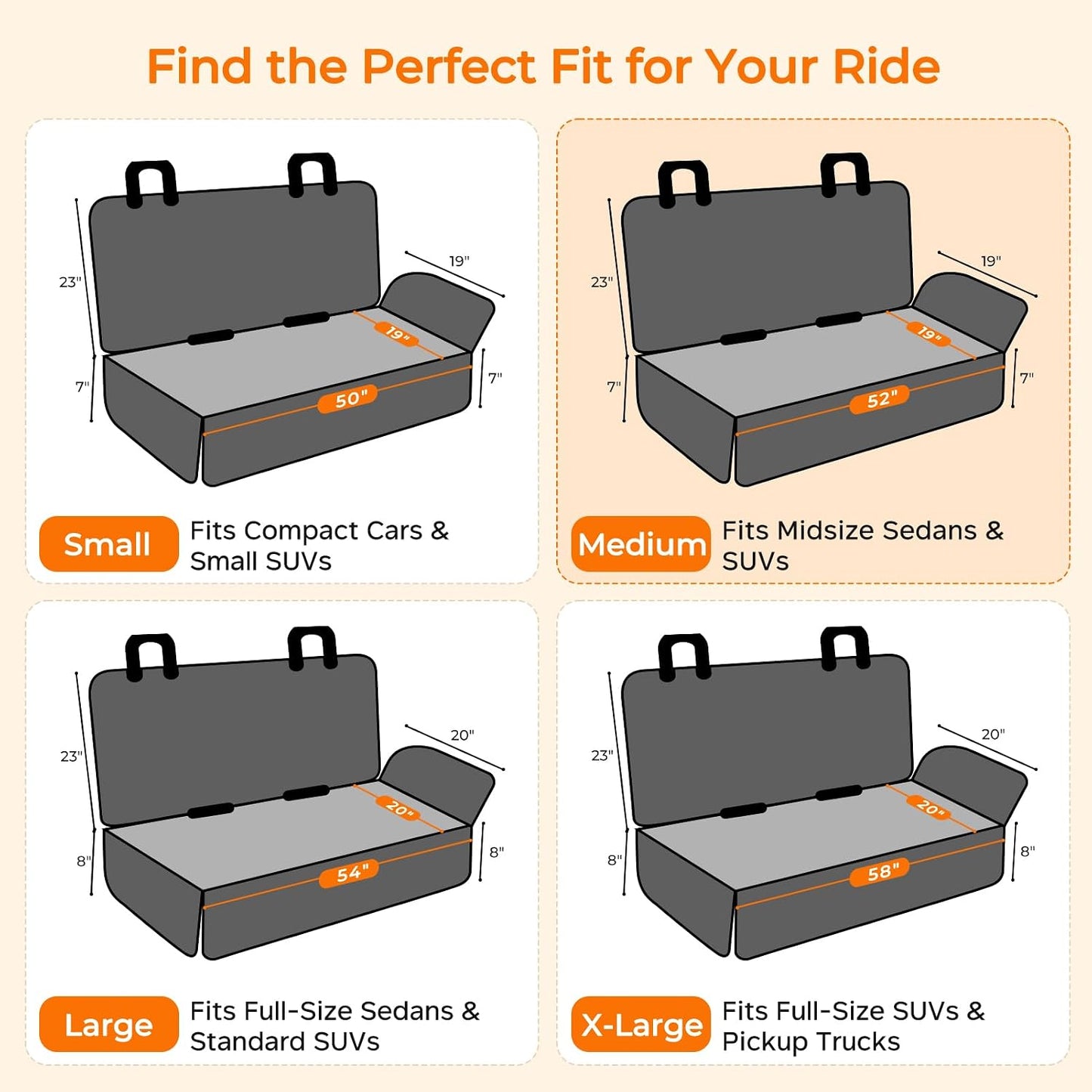 URPOWER Dog Car Seat Cover for Back Seat - Waterproof Non-Slip Car Seat Protector for Dogs Pet, Scratchproof Back Bench Seat Covers for Mid-Size Cars, Mid-Size SUVs, Black