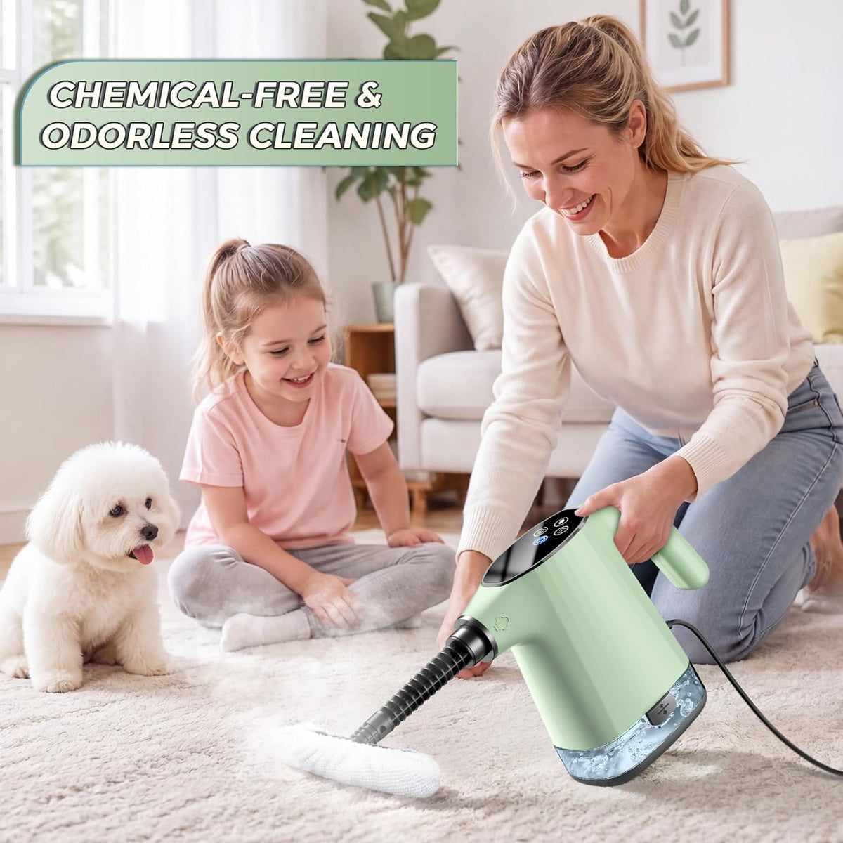 Handheld Steam Cleaner, Portable Steamer for Cleaning with 18PCS Accessories, 12s Fast Heating, Pressurized Steam Cleaner for Home, Kitchen, Bathroom, Car Detailing, Window, and Clothes, Green