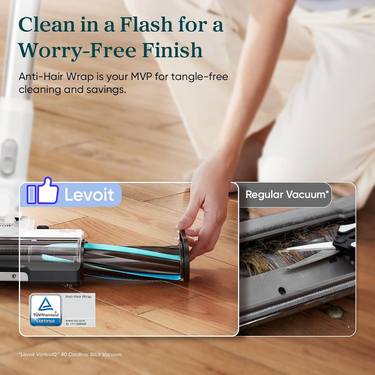 LEVOIT Cordless Vacuum Cleaner, Stick Vac with Tangle-Resistant Design, Up to 50 Minutes, Powerful Suction, Rechargeable, Lightweight, and Versatile for Carpet, Hard Floor, Pet Hair, LVAC-200