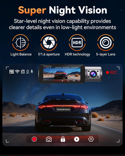 4K Dash Cam Front and Rear, Full HD 3 Channel Dashcam, Free 128GB Memory Card, Built-in 5.8GHz WiFi Built-in GPS, Collision Sensor, Night Vision, 3.16" IPS, 24H Parking Mode（Black）