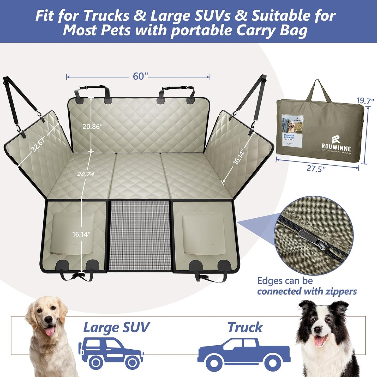 Back Seat Extender for Dogs-Large Space, Dog Car Seat Cover Hard Bottom Holds 420lbs, Sturdy Backseat Extender for Dogs,Upgraded Waterproof Pet Car Bed Dog Hammock for Car, SUV,Truck, Black