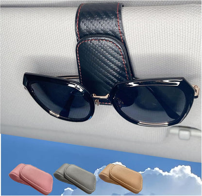 CHOSMOYI Magnetic Leather Sunglass Holder for Car, Sunglasses Clip for Car Visor, Auto Interior Accessories Universal for Different Size Eyeglasses (Black)