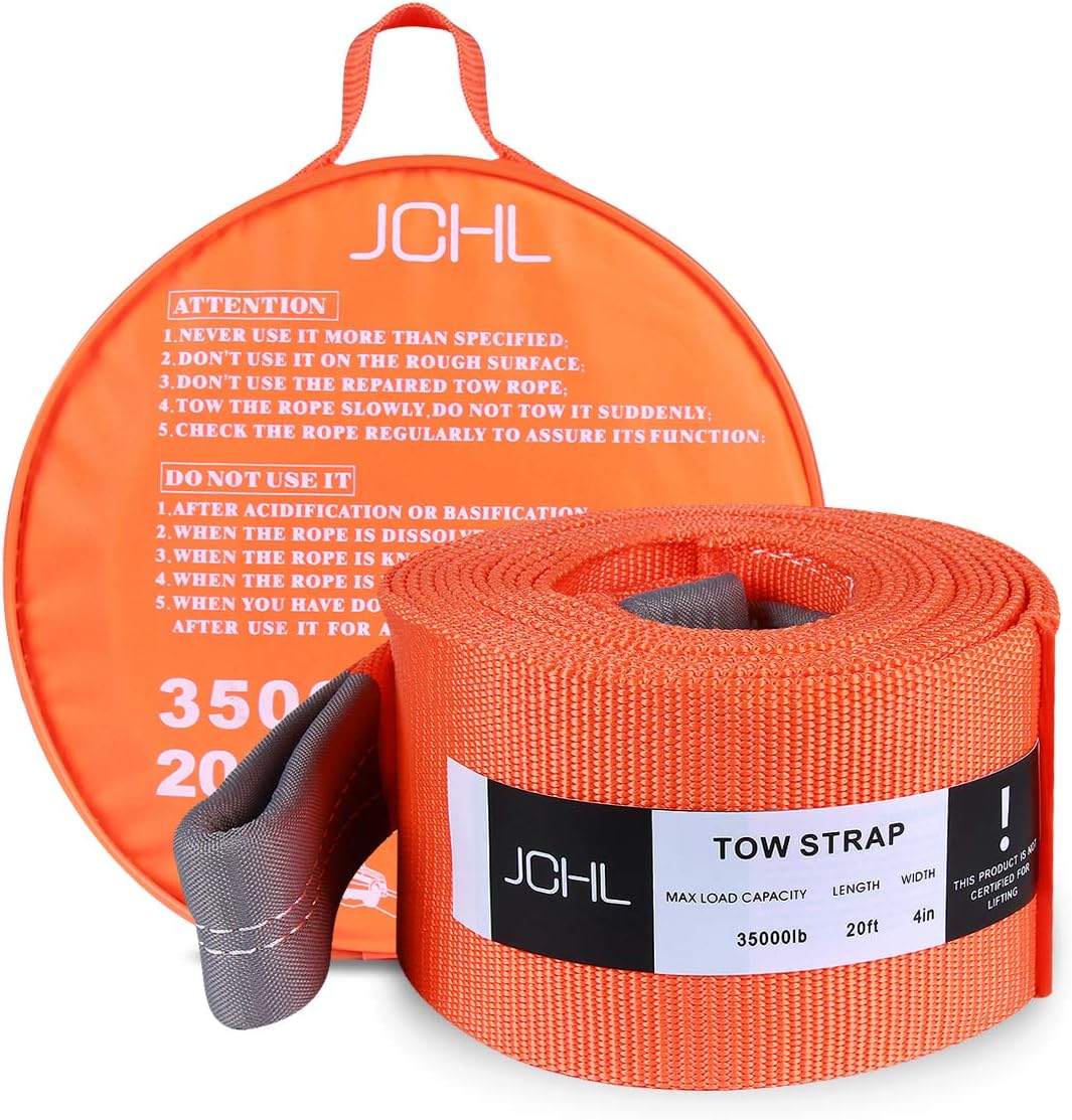 Tow Strap with Hooks 2in X20Ft Recovery Strap 10,000LB Break Strengthened Towing Rope for Towing Vehicles in Roadside Emergency
