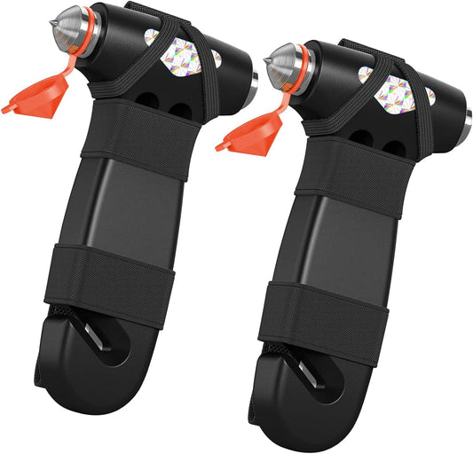 Car Safety Hammer, 2PCS Black 3-in-1 Emergency Escape Tool with Window Breaker and Seat Belt Cutter, Safety Emergency Car Escape Tool for Car, Office, Home