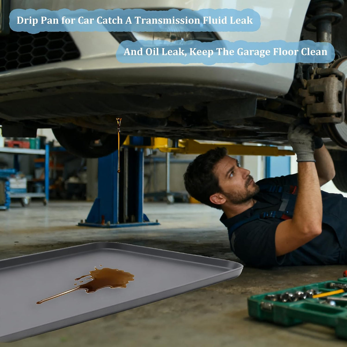 Oil Drip Pan for Under Car, Oil Spill Mat for Garage Floor Waterproof Driveway Outdoor Oil Drip Tray Silicone Oil Drip Pan No Splatter Non-Slip Oil Catch Pan Easy to Clean Reusable