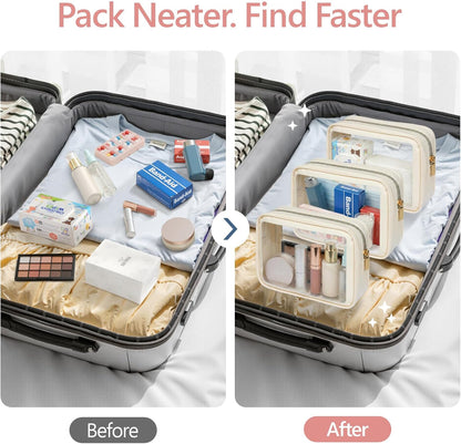 PACKISM Clear Makeup Bag - TSA Approved Toiletry Bag for Carry-on & Checked Luggage, Water Resistant Car Storage Organizer with Reinforced Seams