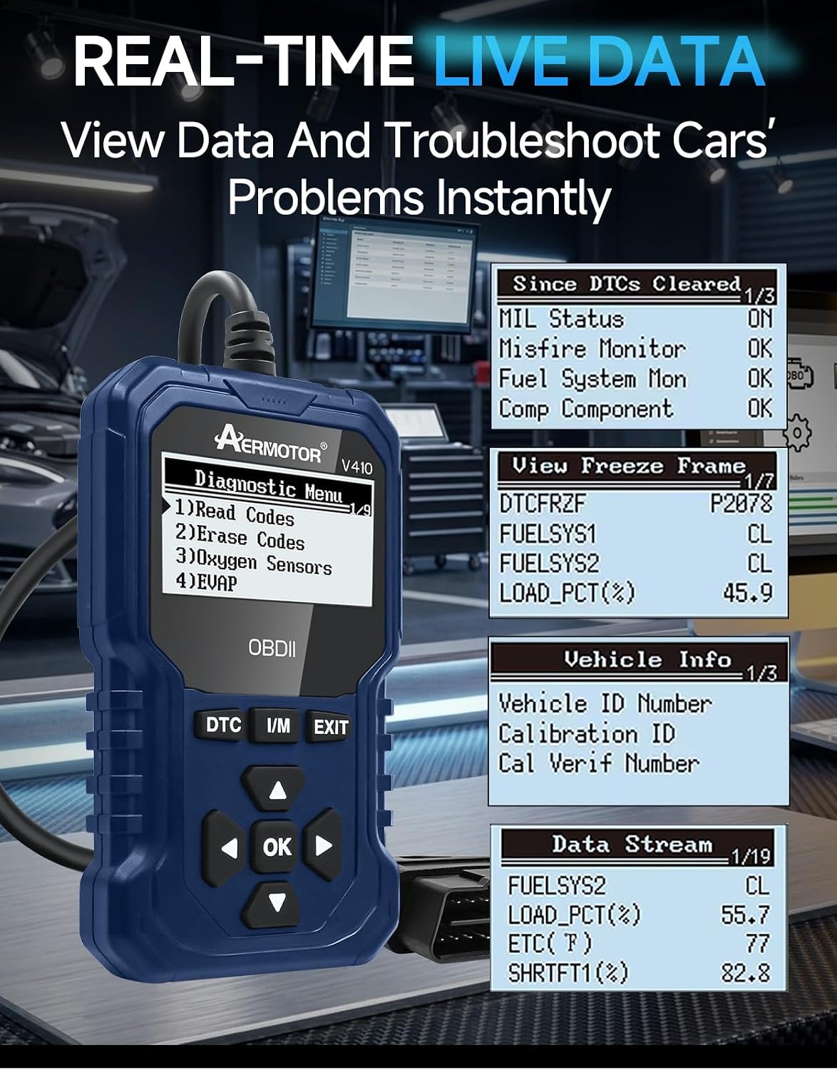 OBD2 Scanner, V410 Car Scanner Diagnostic Tool: Engine Fault Code Reader Scan Tool with Live Data/Freeze Frame for All OBDII Cars After 1996,Black
