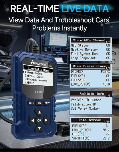 OBD2 Scanner, V410 Car Scanner Diagnostic Tool: Engine Fault Code Reader Scan Tool with Live Data/Freeze Frame for All OBDII Cars After 1996,Black