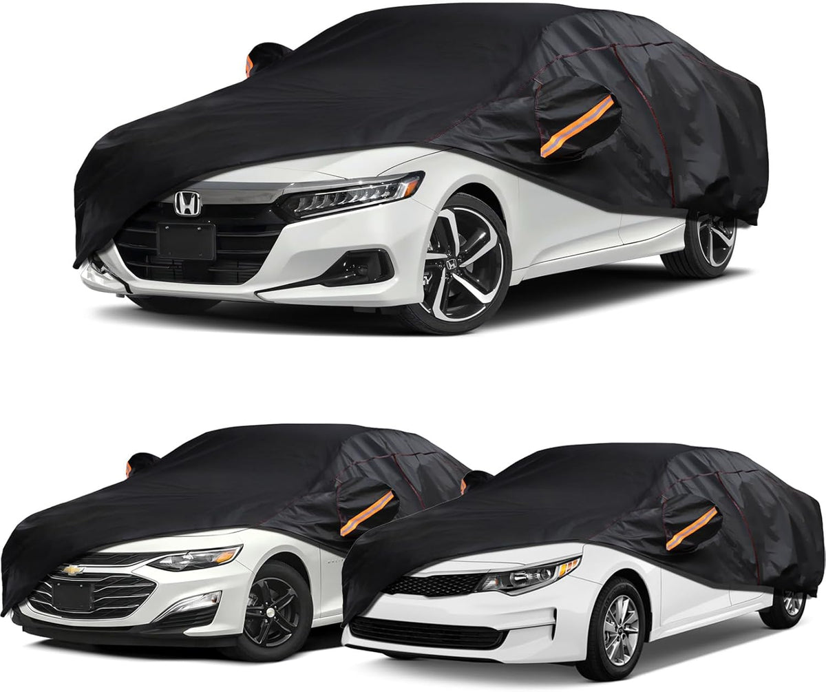 6 Layer Heavy Duty Car Cover Waterproof All Weather Protection with Cotton Liner, Full Exterior Outdoor Cover for Sun Rain Snow UV Protection, Fits Sedan 186-193 inchs
