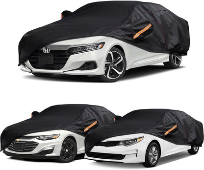 6 Layer Heavy Duty Car Cover Waterproof All Weather Protection with Cotton Liner, Full Exterior Outdoor Cover for Sun Rain Snow UV Protection, Fits Sedan 186-193 inchs