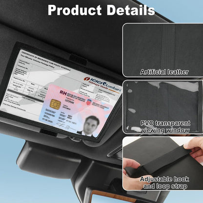 Registration Insurance Card Document Holder for Visor, Carrying Case for Registration and Insurance, Adjustable Visor Bag Drivers License Holder for Photo, Fit Most Car, SUV and Truck (Horizontally)