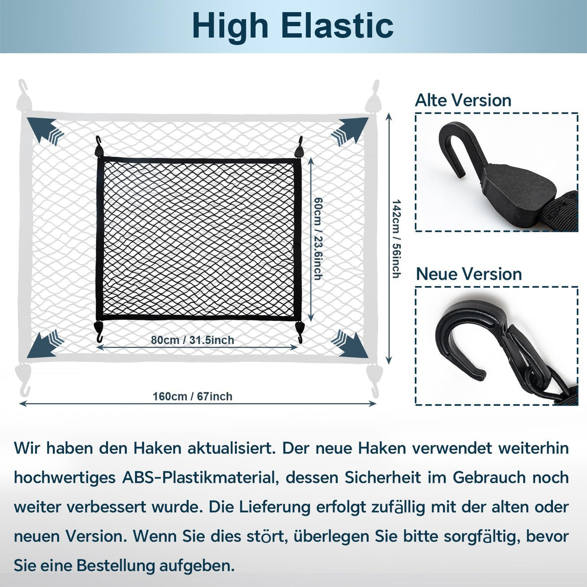 Elastic Cargo Net for SUV, Car Trunk Net Organizer with ABS Hook Storage Mesh Cargo Nets 27.5 x 19.6 inches for Truck Bed Tailgate Netting Accessories