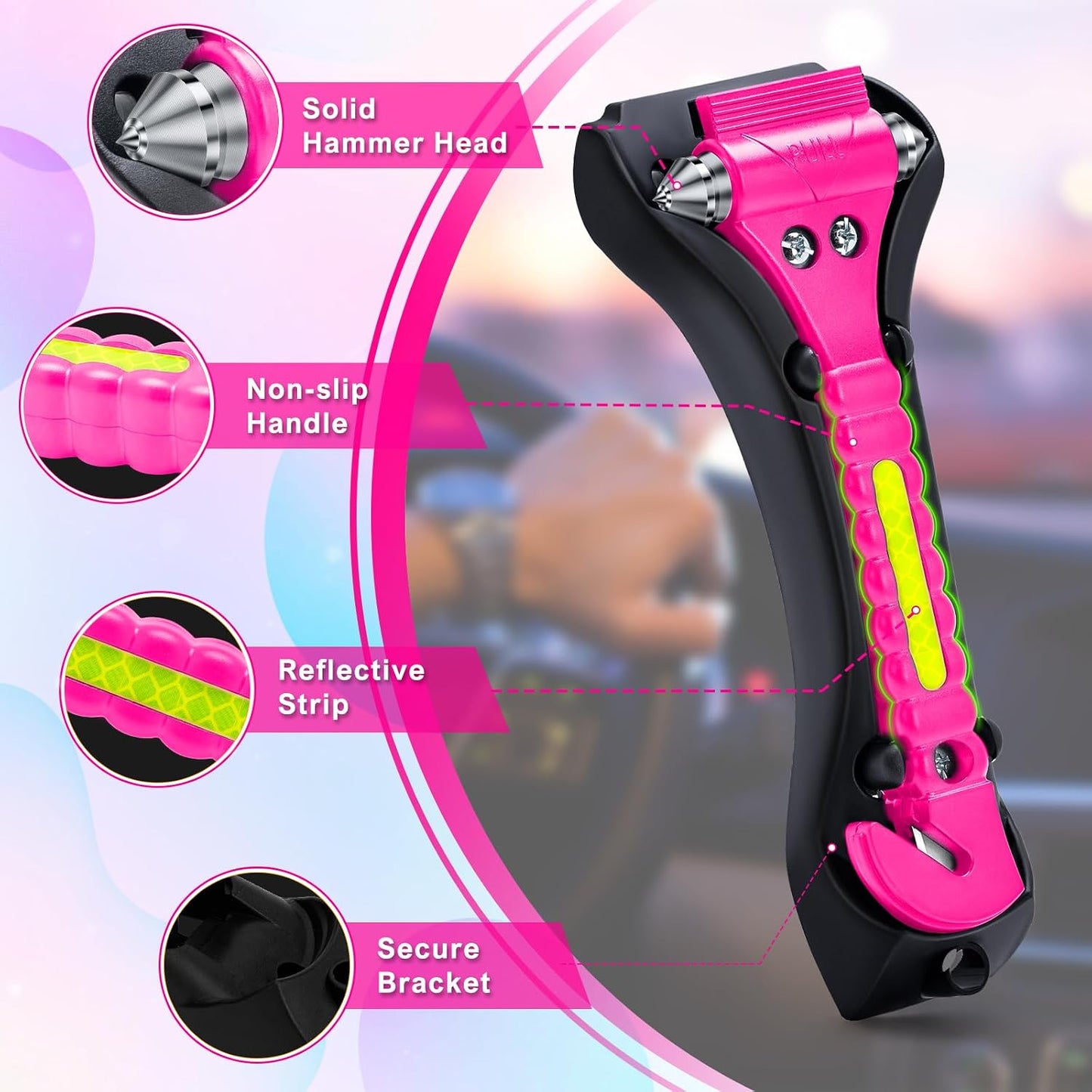 THINKWORK Car Safety Hammer, 3-in-1 Emergency Escape Tool with One Second Window Breaker and Seat Belt Cutter, Safety Emergency Car Escape Tool for Car, Office, Home, Black