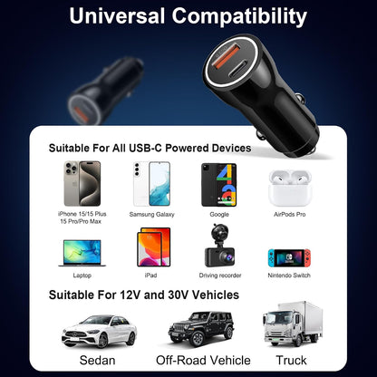 iPhone 17 16 15 Car Charger, [Apple MFi Certified] USB C Car Charger 43W Fast Charging with 3.3 FT Type C to C Cable, USB Car Adapter for iPhone 17/17 Pro/17 Pro Max/Air/16/15