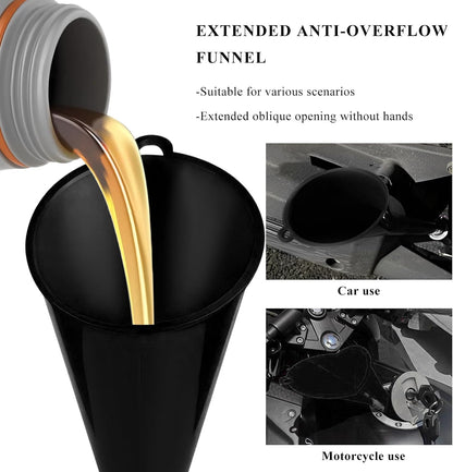 Oil Funnel, Multi-Purpose Plastic Long Neck Oil Funnel, Automotive Use Funnels for Filling Oils Lubricants Water Diesel, Kitchen Funnels for Filling Bottles Jars (Black)