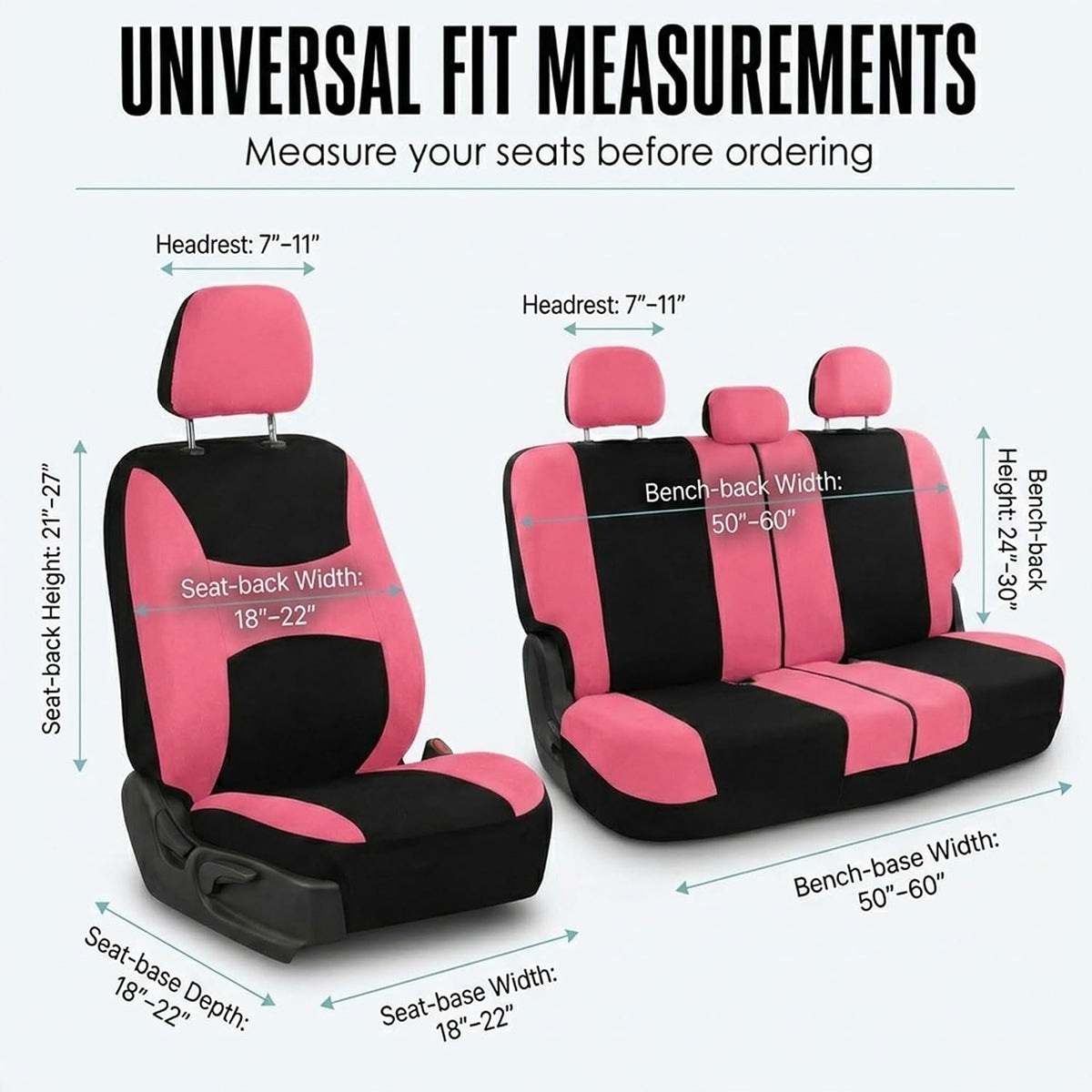 FH Group Full Set Cloth Car Seat Covers, Universal Fit Front and Split Bench Rear, Airbag Compatible, Washable for SUV, Sedan, Van - Black
