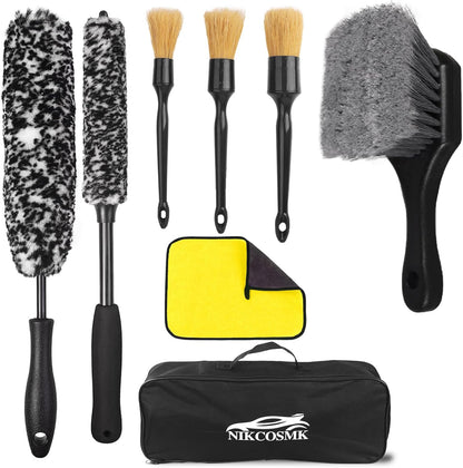 10Pcs Wheel Brush Kit for Cleaning Wheel and Tire, Wheel and Rim Brush, Car Detailing Brushes, Tire Brush, Bendable & Durable Car Wheel Rim Cleaner Brush Set,Car Cleaning Brush Supplies Kit