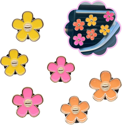 ORIESSE 6pcs Flowers Car Air Freshener Vent Clips Purple White Daisy Air Vent Clip Car Accessories for Women 3.3cm/3cm Flower Vehicle Interior Decor Refillable Diffuser