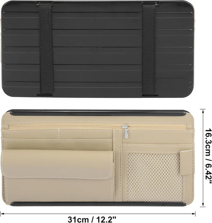 X AUTOHAUX Black Universal Car Sun Visor Organizer Sunglasses Case Storage Pocket Hook and Loop Tape ABS PU Leather for SUV RV Truck