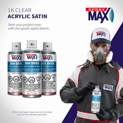 SprayMax 1K Acrylic Satin Clear Coat | Fast-Drying Clear Satin Spray Paint for Cars, Wheels & Metal | Smooth Semi-Gloss Finish, Scratch & Weather Resistant | Professional Grade 11.2 oz