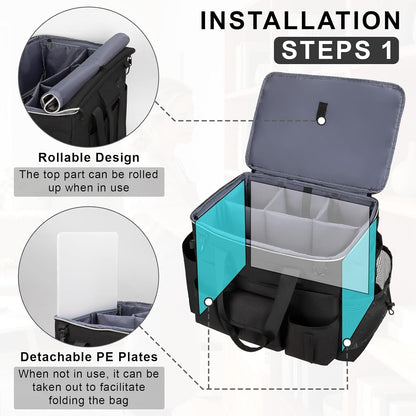 Wearable Large Cleaning Caddy Bag for Housekeeper, Clean Supply Organizer with Adjustable Shoulder, Waist & Handle Straps, Detailing Bag for Kitchen Supplies (Black)