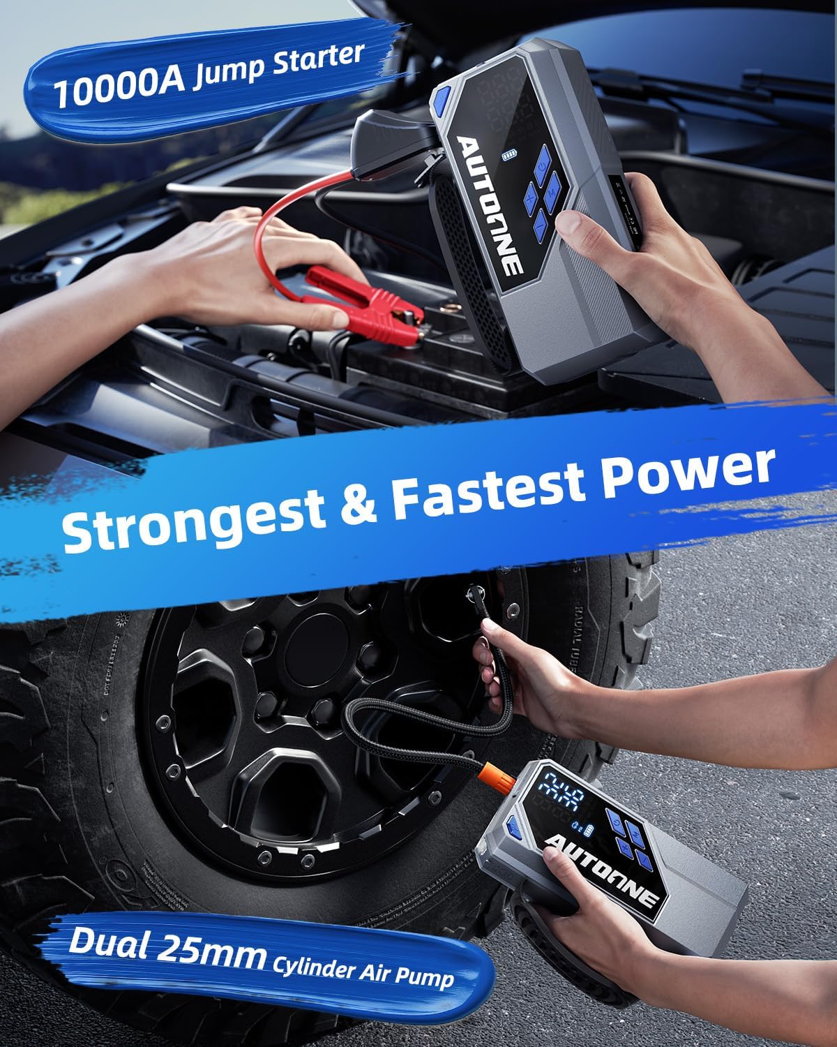 AUTOONE 6000A Car Battery Jump Starter Up to All Gas & 12L Diesel Engine, Car Battery Jumper Starter Portable 12V Jump Box with USB Output, Storage Case, LED Flashlight