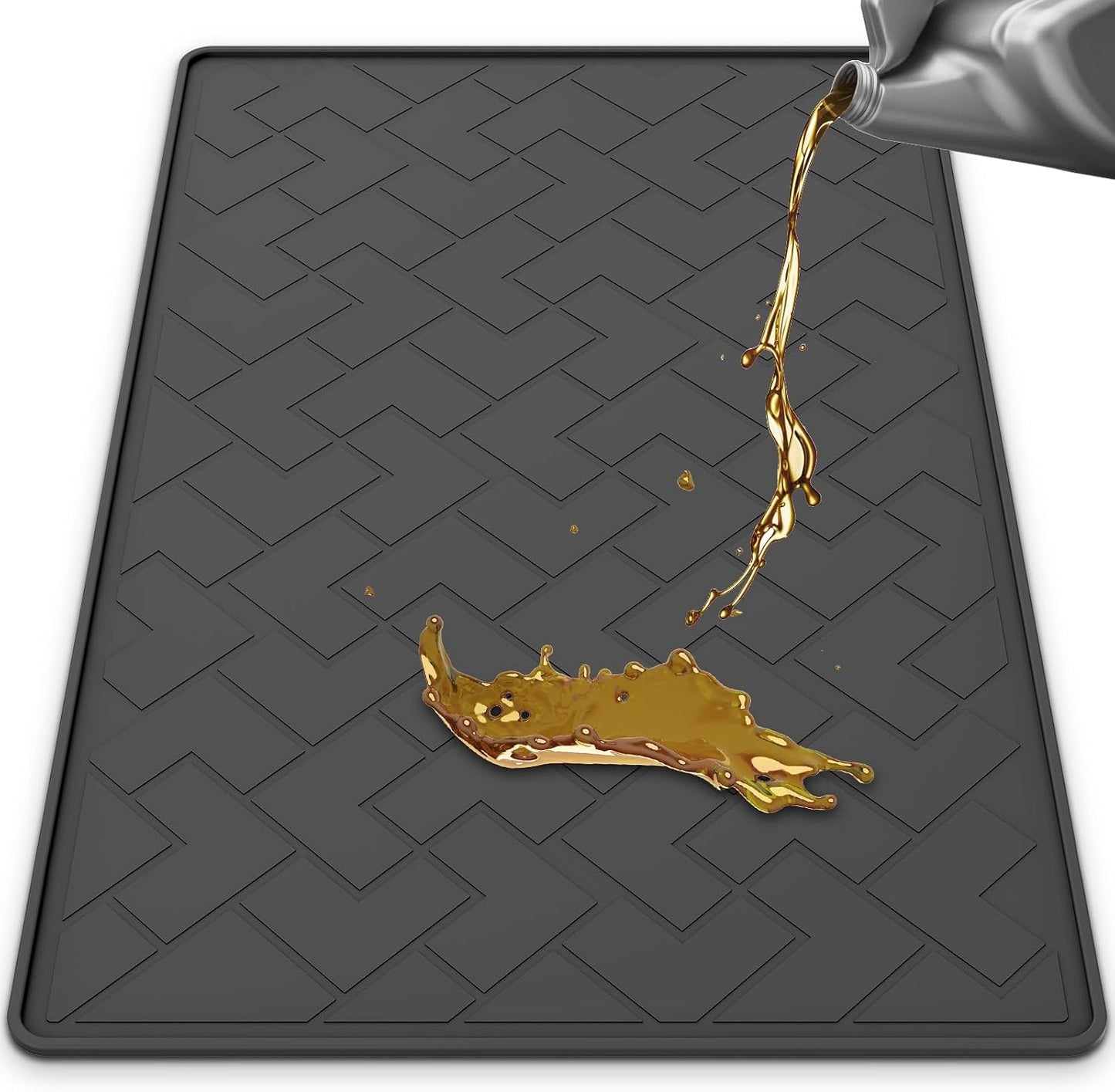Oil Spill Mat for Garage, 60" x 37" Heavy Duty TPE Oil Change Mat with Raised Edge, Reusable Oil Drain Pan, Waterproof, Oil-Proof, Non-Slip Under Car Mat,Protect Garage Surface from Spill & Stain | Oil Spill Mat