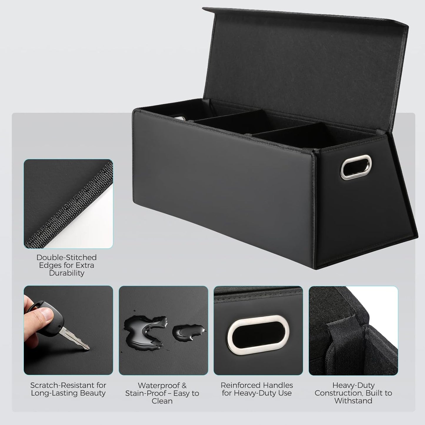 Fyzeoty Car Organizers for Trunk for Suv Sedan, Leather Storage Box,Magnetic Lid,Collapsible and Adjustable,16.5 inches