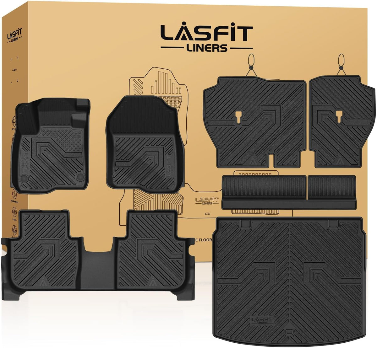 LASFIT Full Set Floor Mats for Honda CR-V 2026 2025 2024 2023 (Gasoline & Hybrid & e:FCEV), All Weather TPE Custom Fit Floor Liners 1st & 2nd Row & Seat Back Mat & Cargo Mat (Upper Position)