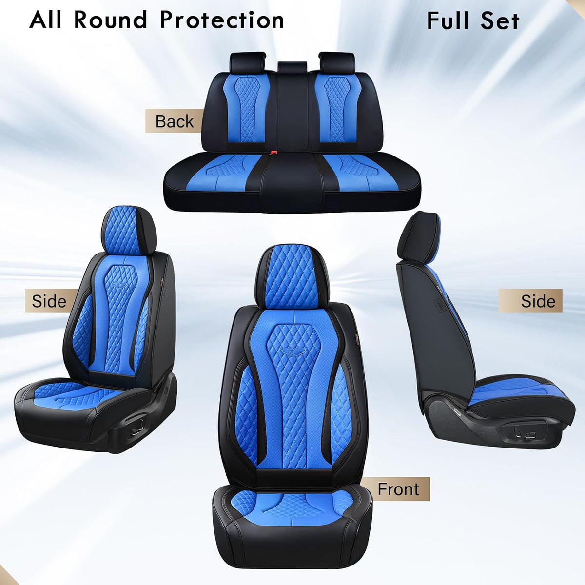 Coverado Seat Covers, Car Seat Covers Full Set, Black Car Seat Cover, Car Seat Covers Front Seats Back Seat Cover, Waterproof Car Seat Cushion, Leather Seat Covers Seat Protector Fit for Most Cars