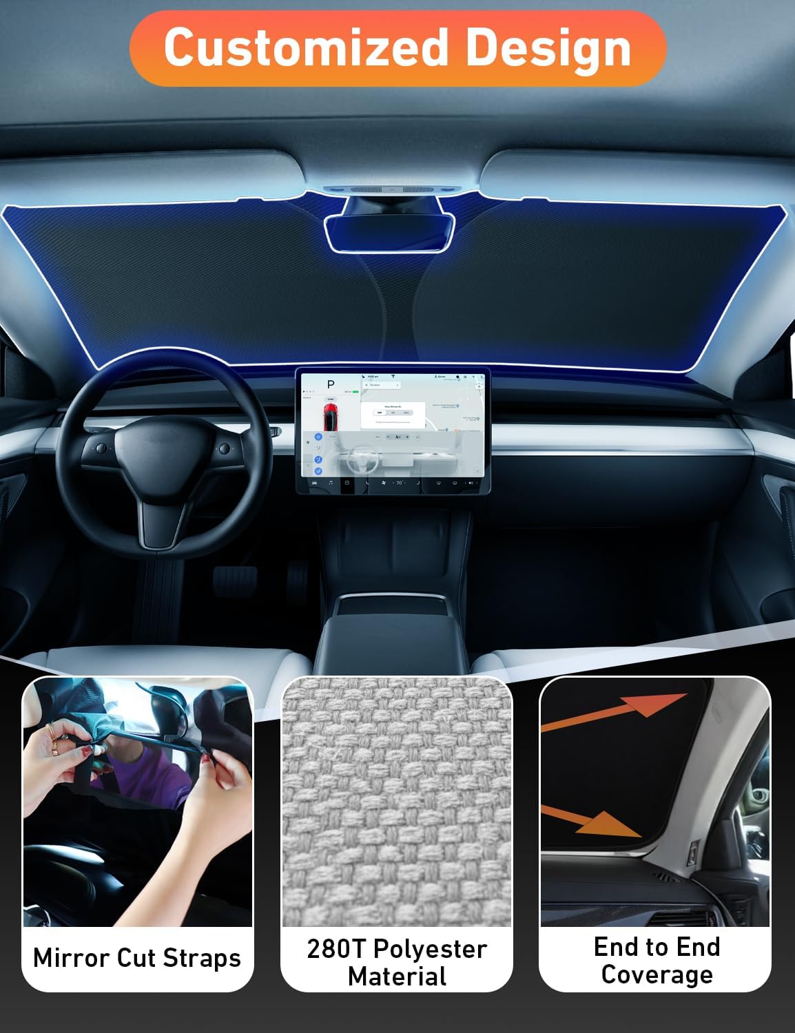 EcoNour Car Windshield Sun Shade | 2025 Upgraded Innovative No-Light-Pass Technology for Maximum Coverage | Foldable Sun Shade Keeps Your Vehicle Cool | Must-Have Car Accessories | Small (59" x 29") - Colors D