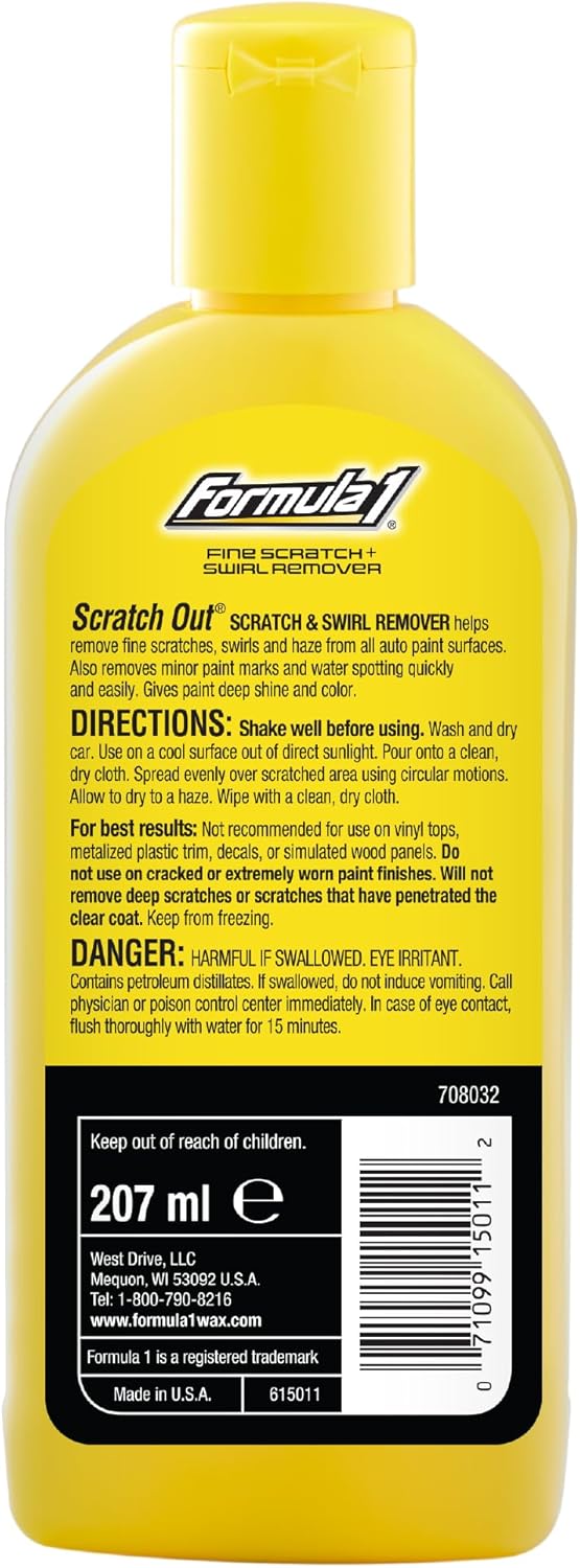 Formula 1 Scratch Out Liquid - Car Scratch Remover and Polishing Compound for Light Scratches, Hazy Paint and Swirl Marks (7 oz.)