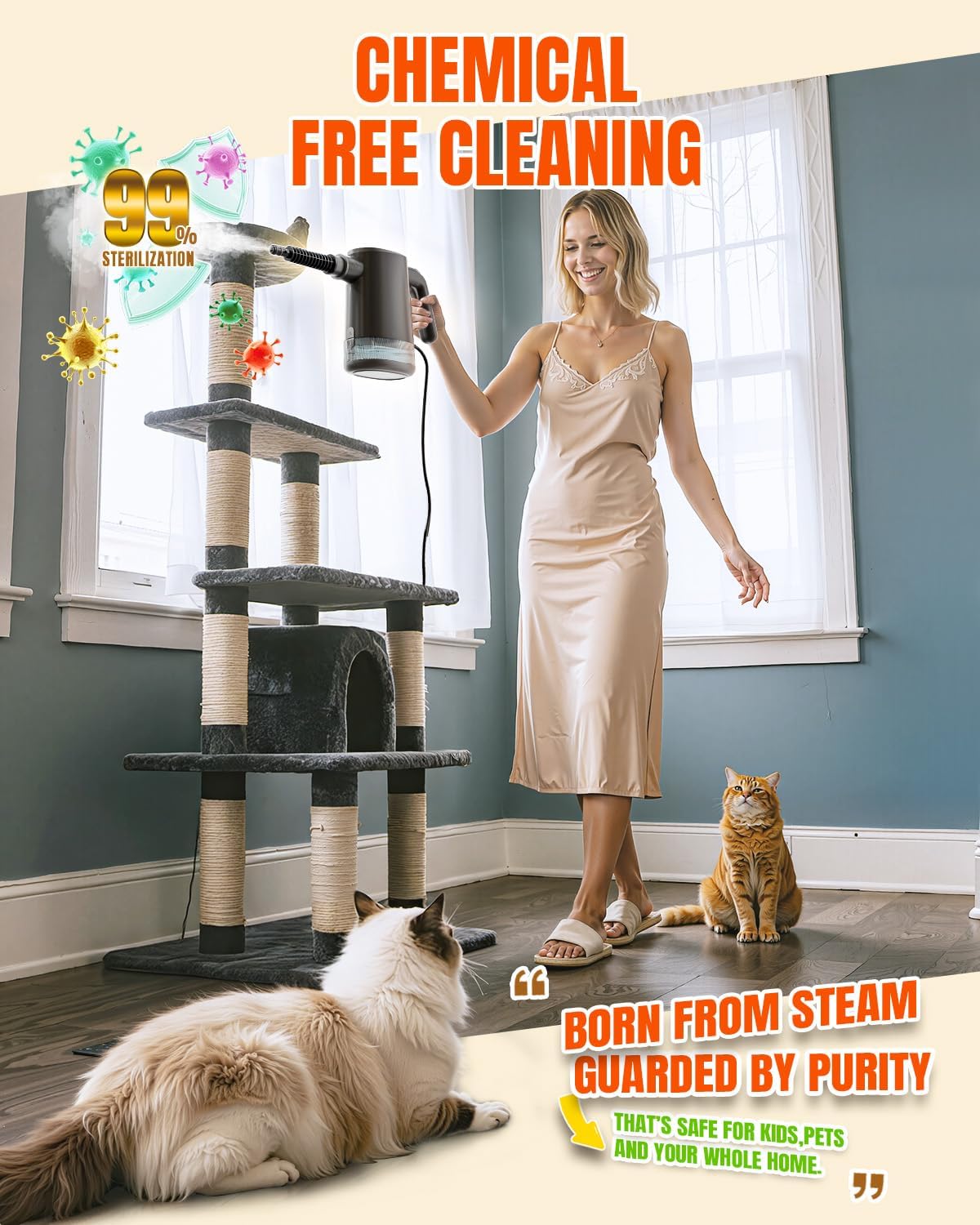 Handheld Steam Cleaner, 15s Fast Heating, Adjustable Steam, 650mL Large Water Tank, Pressurized Portable Steamer for Cleaning Home, Kitchen, Car, Bathroom, Tile, Furniture, Multi-Surface