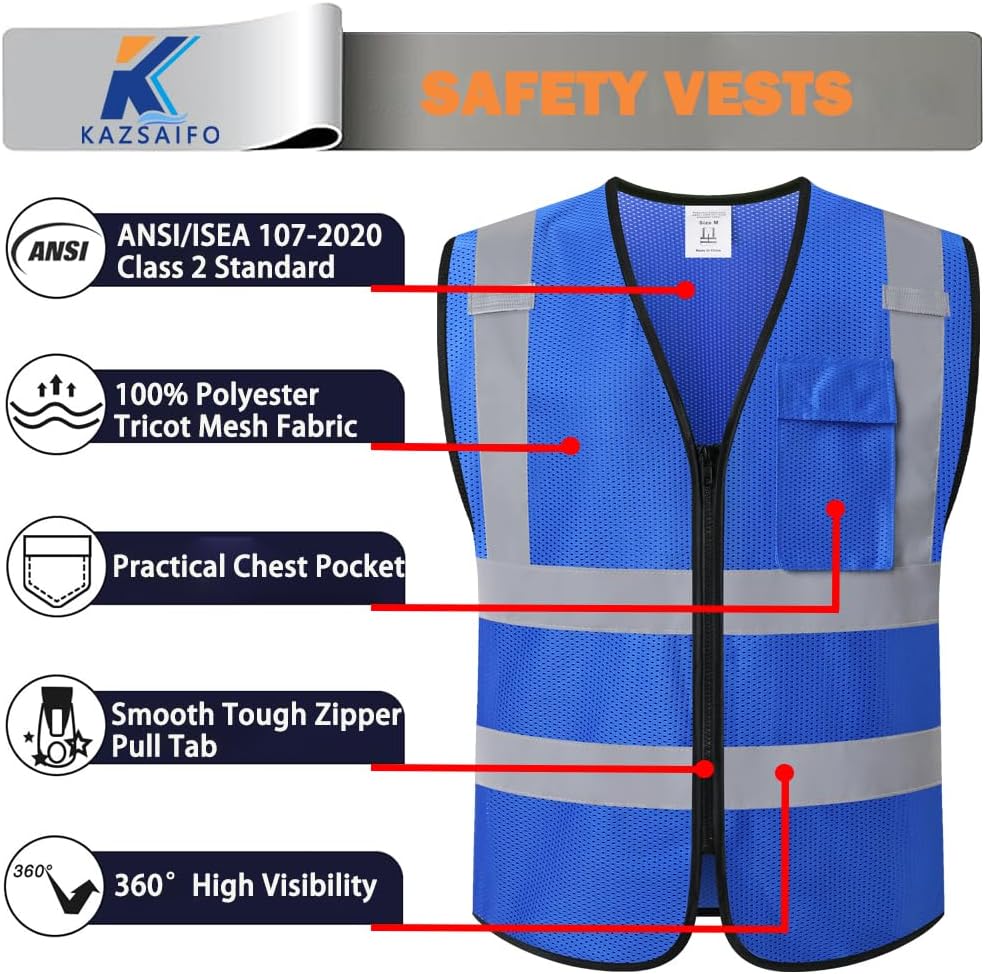 Hi Vis Reflective Safety Vest for Men Women with Chest Pocket Mesh High Visibility Class 2 Construction Vest,Meets ANSI/ISEA Standard(KZ179-Yellow-L)