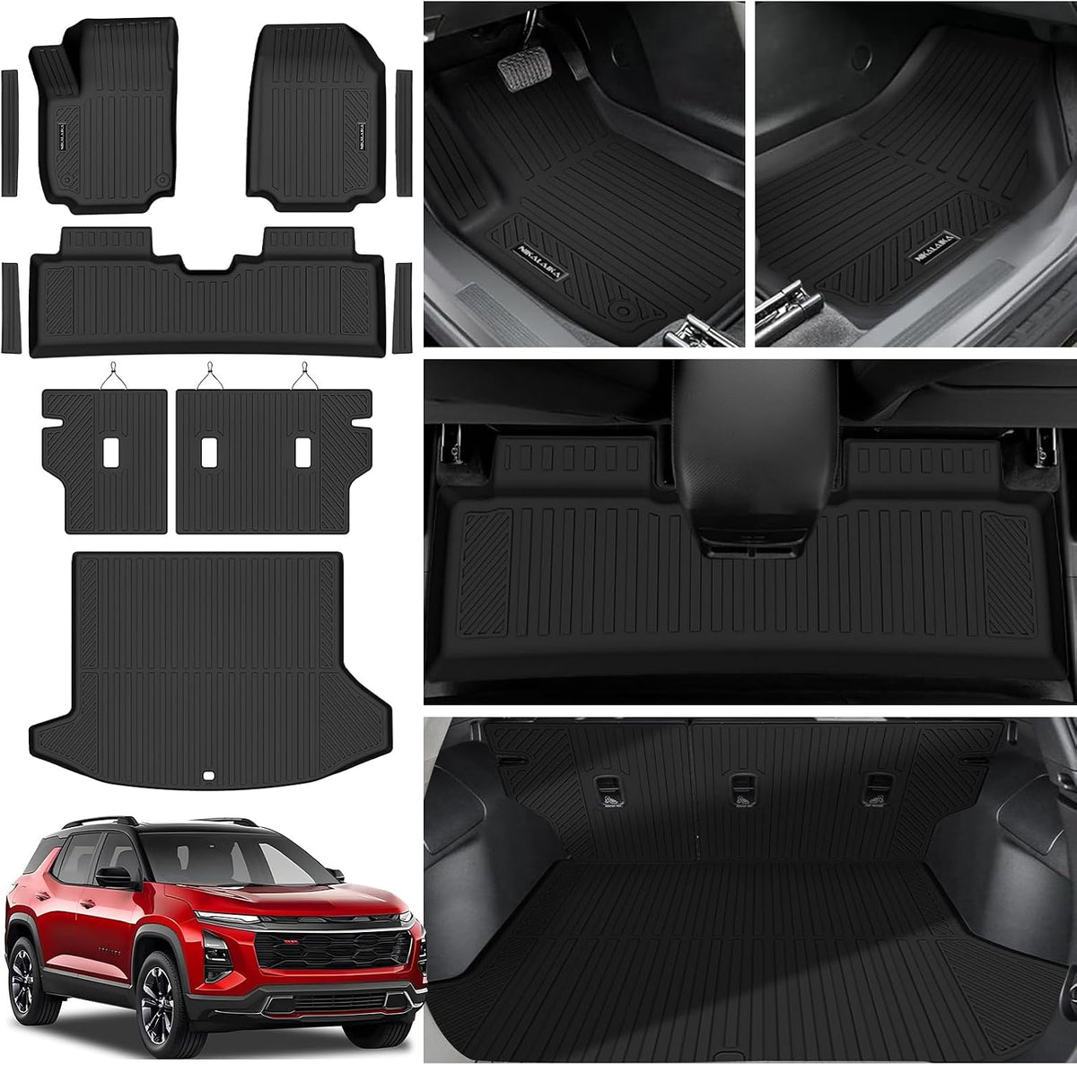 Floor Mats & Cargo Liner & Backrest Mat for 2024 2025 2026 Chevrolet/Chevy Trax All Weather Protection TPE Rubber Full Set Automotive Floor Liners Accessories, Odorless Anti-Slip, Black